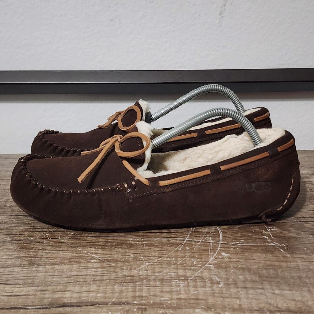 UGG Olsen Men's Suede Shearling Lined Moccasin Slippers Shoes Size 10 Brown - Picture 1 of 9
